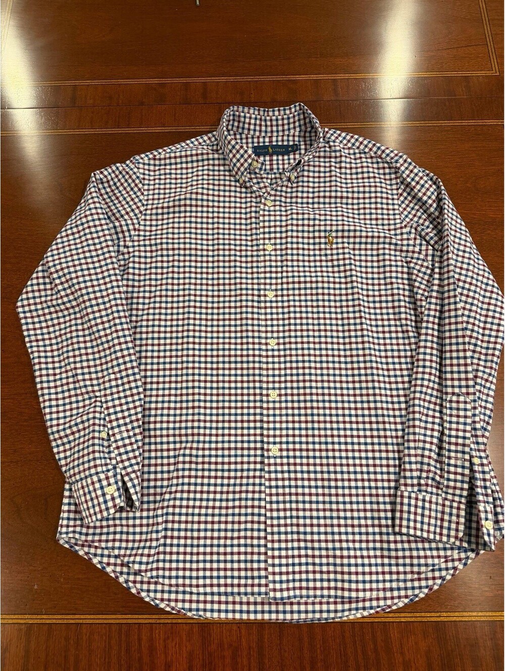 Ralph Lauren Mens XL Button Down Shirt Blue Red Gingham Check Long Sleeve Pony